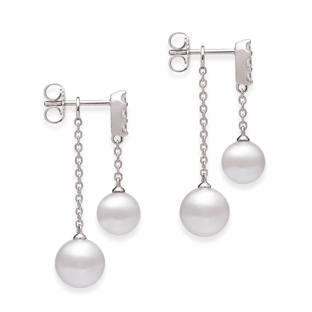 Morning Dew 18ct White Gold Pearl & Diamond Drop Earrings