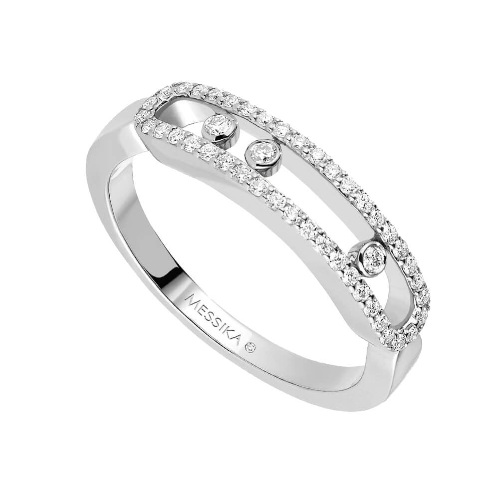 18ct White Gold Baby Move 3 Moving & Pave Set Diamond Ring