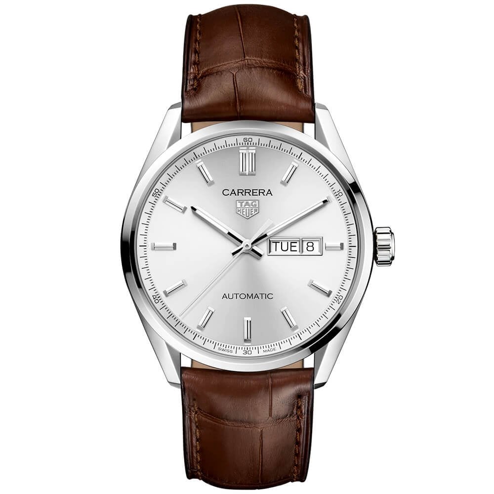 Carrera 41mm Silver Day/Date Dial Men's Automatic Leather Strap Watch