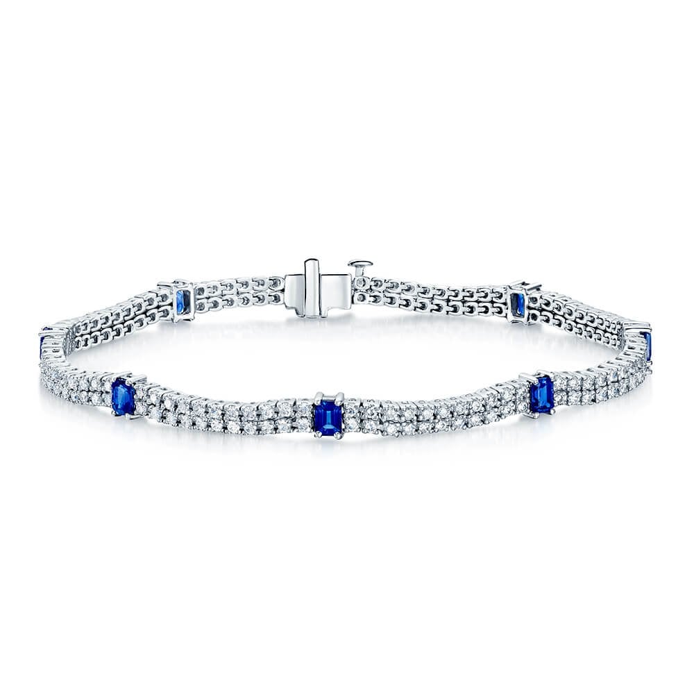 18ct White Gold Sapphire & Diamond Two Row Bracelet