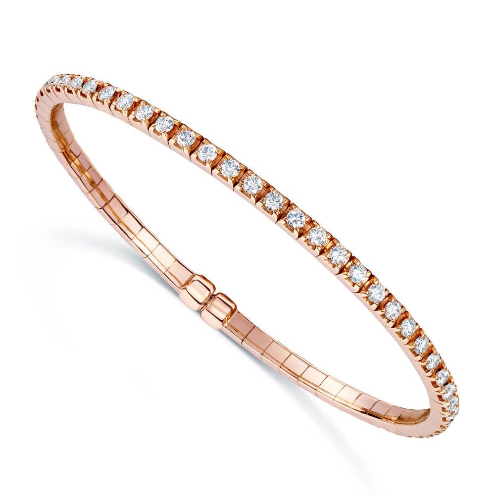 18ct Rose Gold Diamond Set Sprung Bangle With Magnetic Clasp
