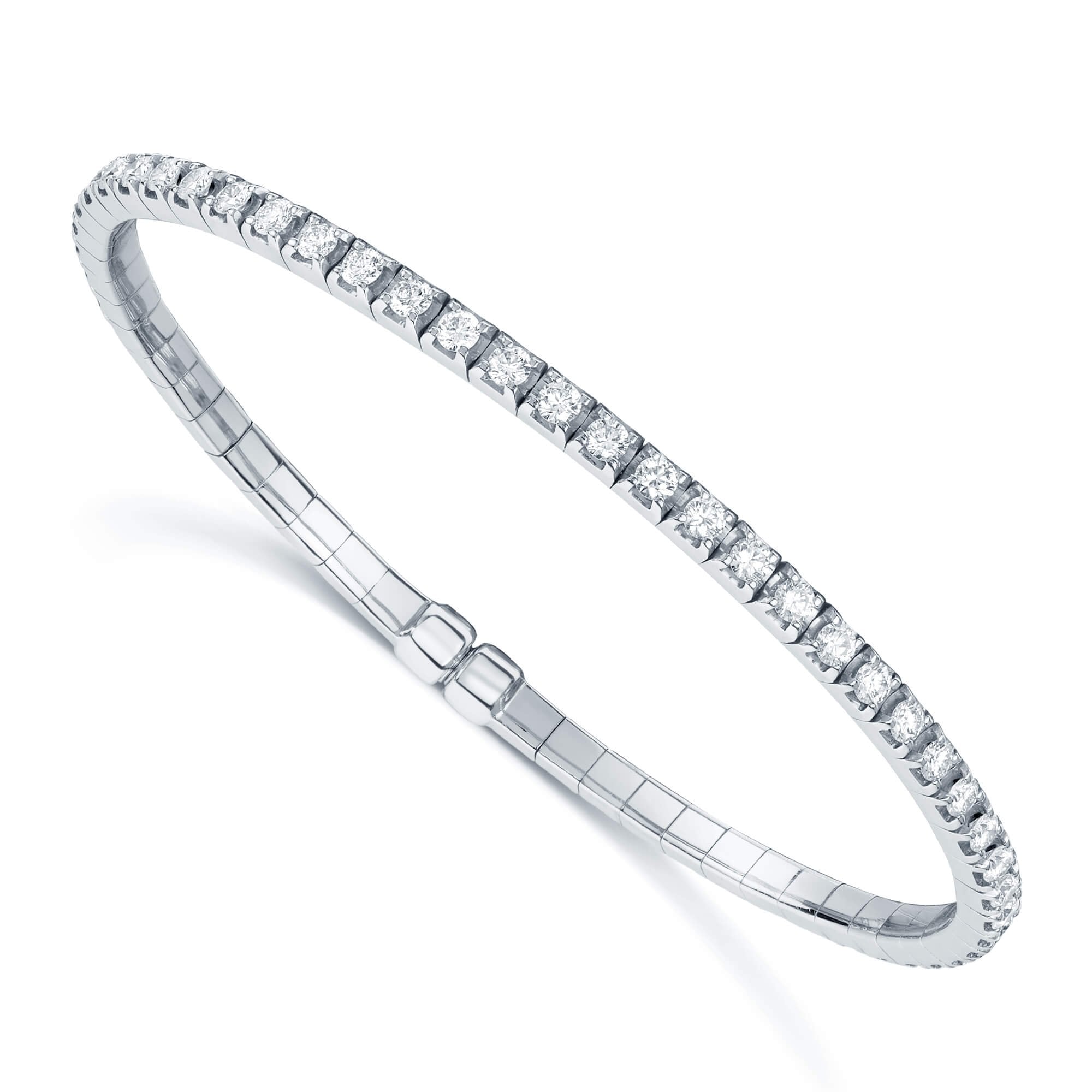 18ct White Gold Diamond Set Sprung Bangle With Magnetic Clasp