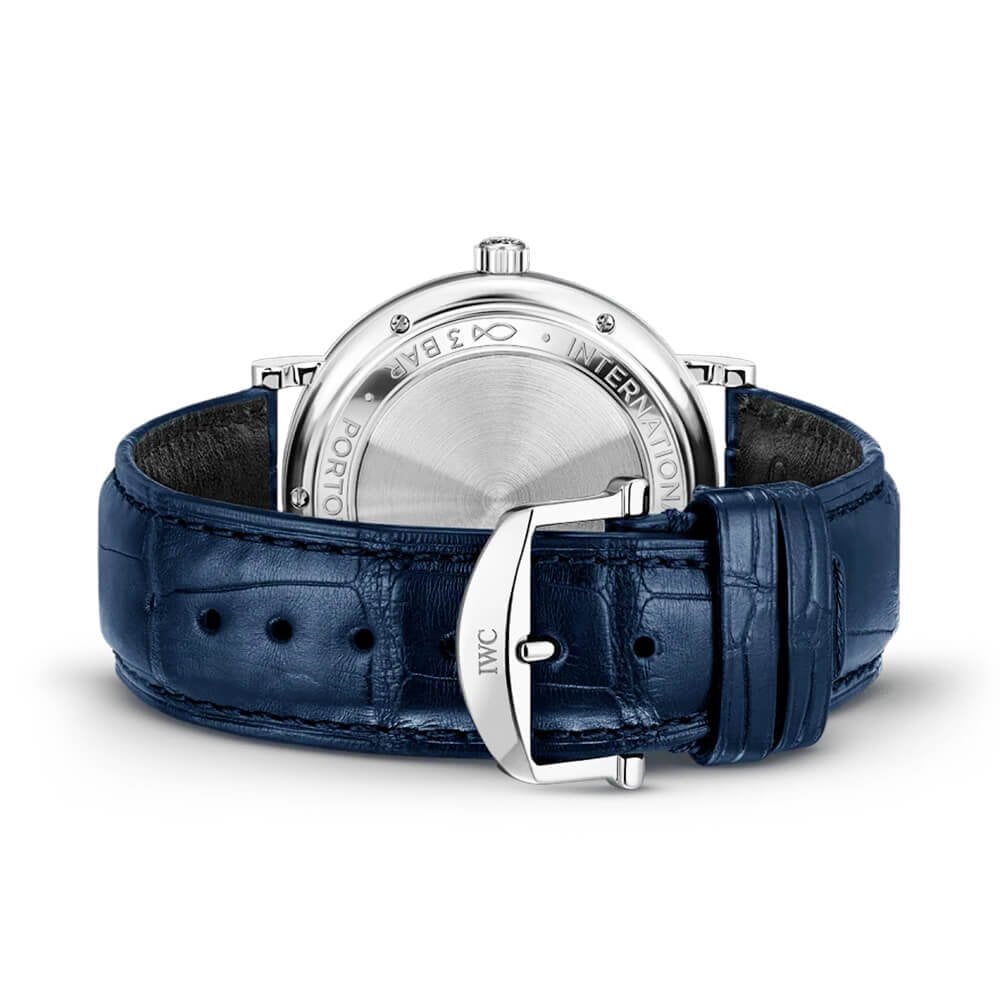 Portofino 40mm White/Blue Dial Men's Leather Strap Watch