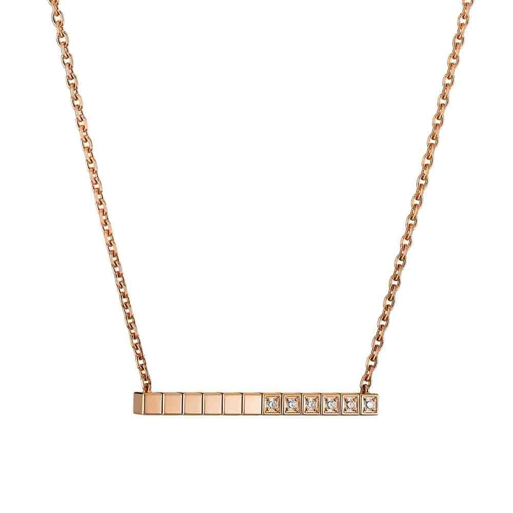 18ct Rose Gold Ice Cube Part Diamond Set Necklace
