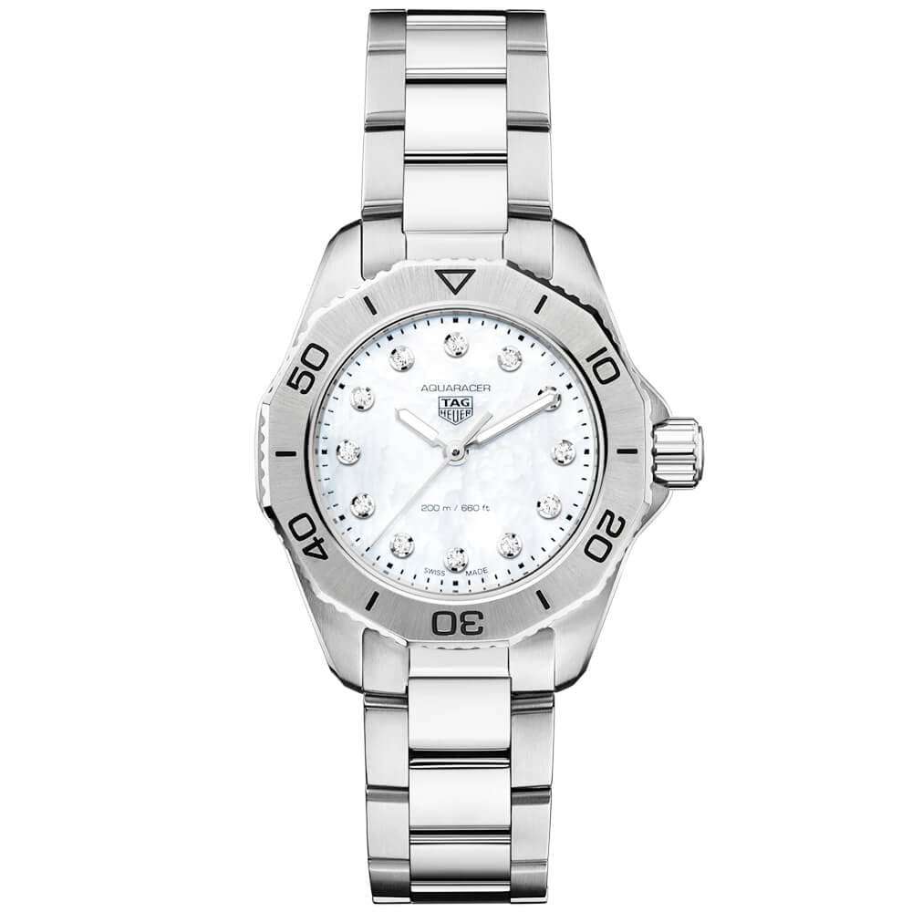 Aquaracer Professional 200 30mm White Mother of Pearl Diamond Dial Watch