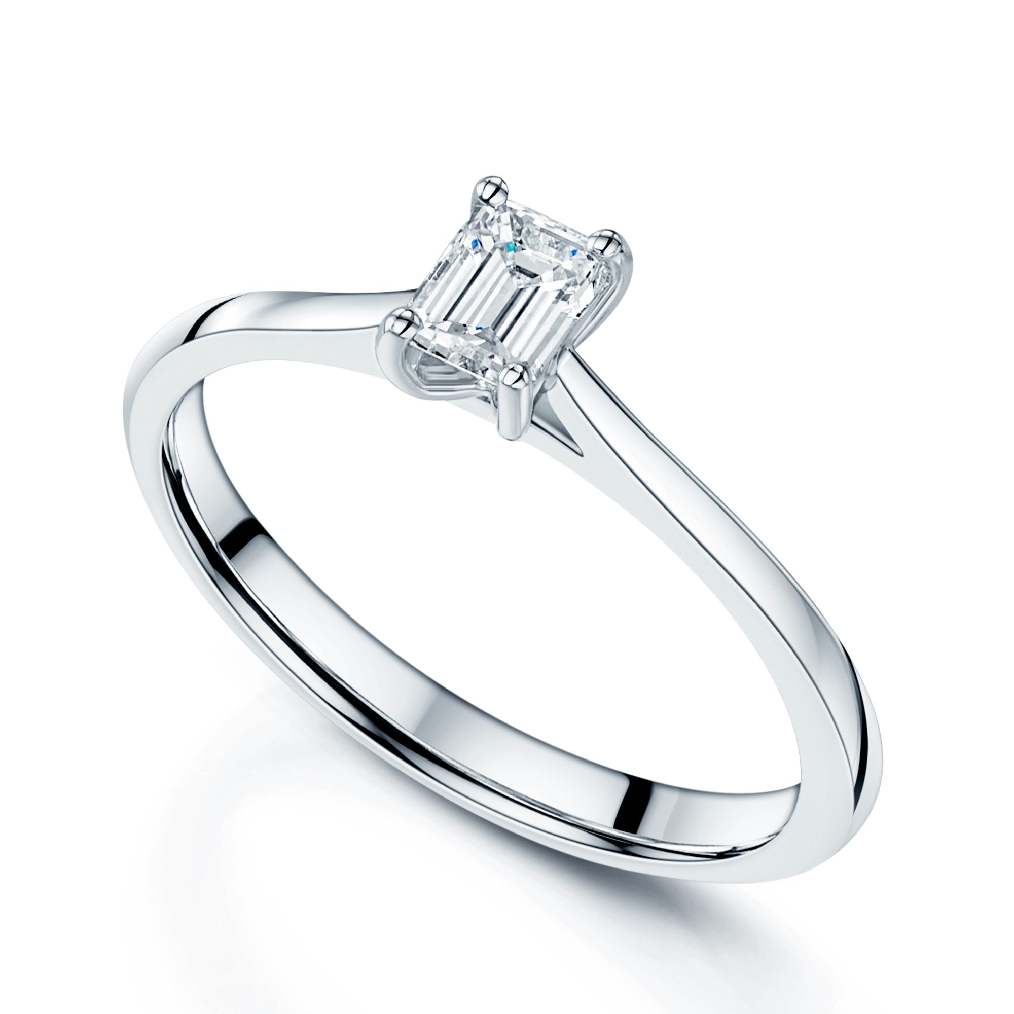 18ct White Gold 0.15 Carat Emerald Cut Diamond Solitaire Claw Set Ring