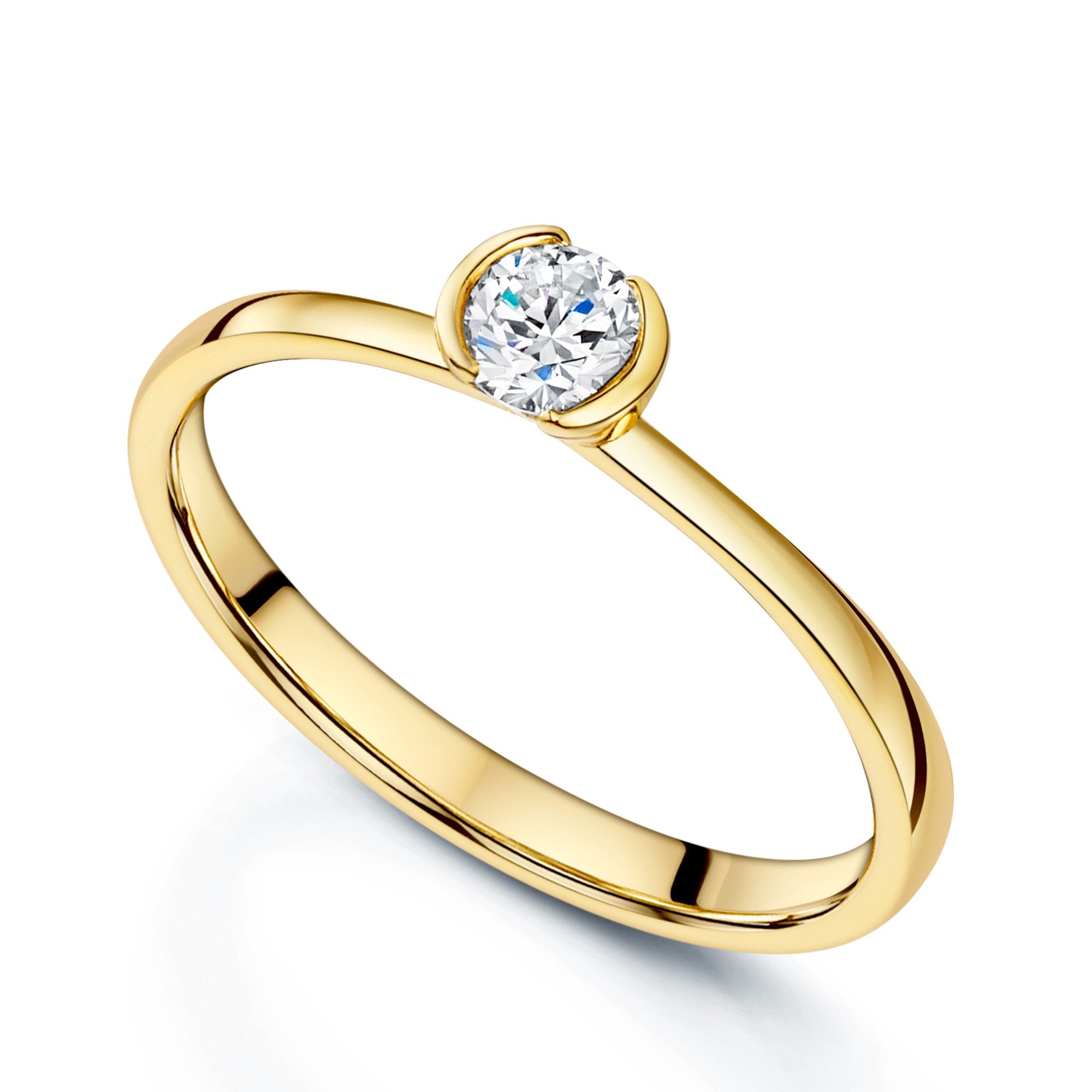 18ct Yellow Gold 0.25 Carat Round Brilliant Cut Diamond Solitaire Part Rub Over Tension Set Ring