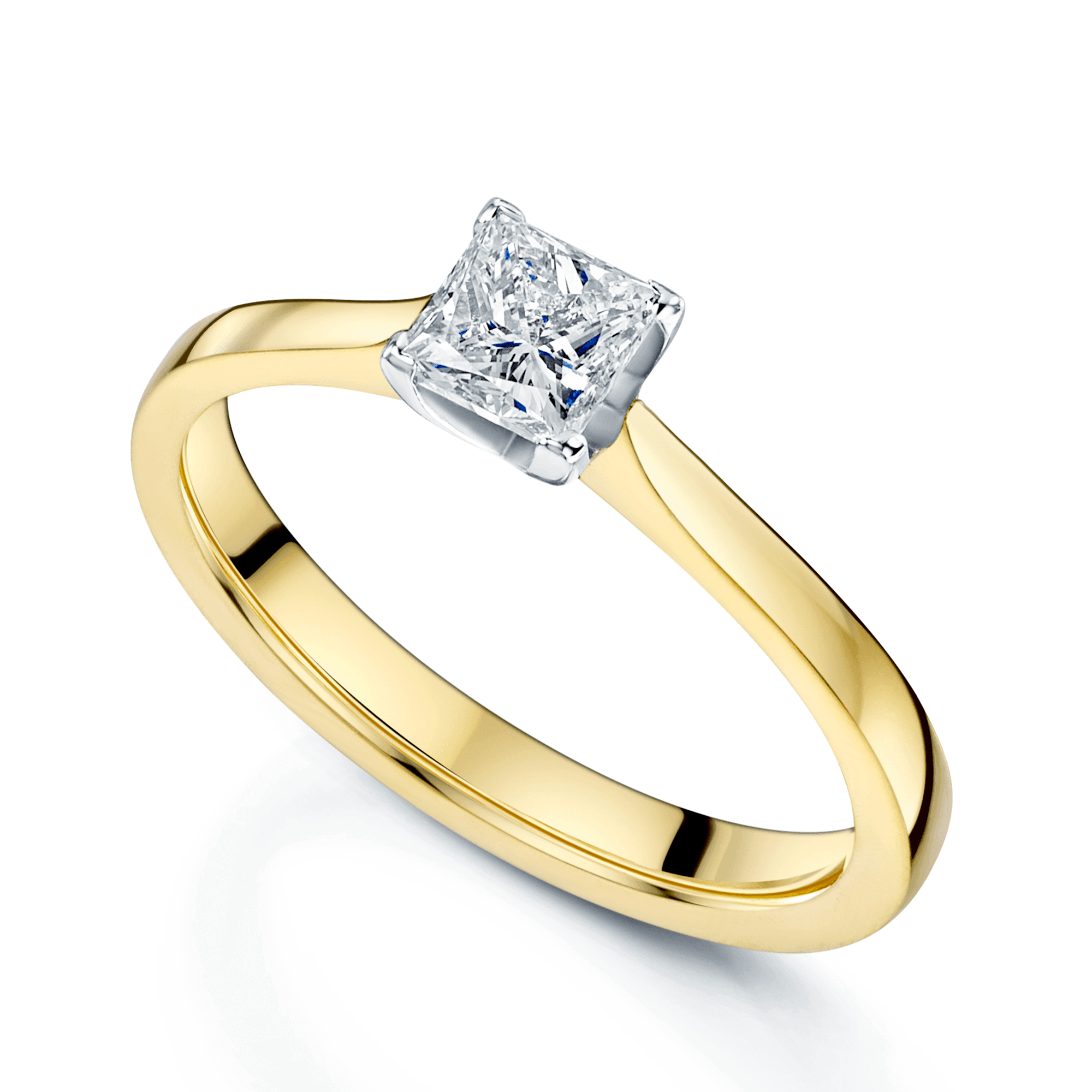 18ct Yellow Gold GIA 0.50 Carat Certificated Princess Cut Diamond Solitaire Ring