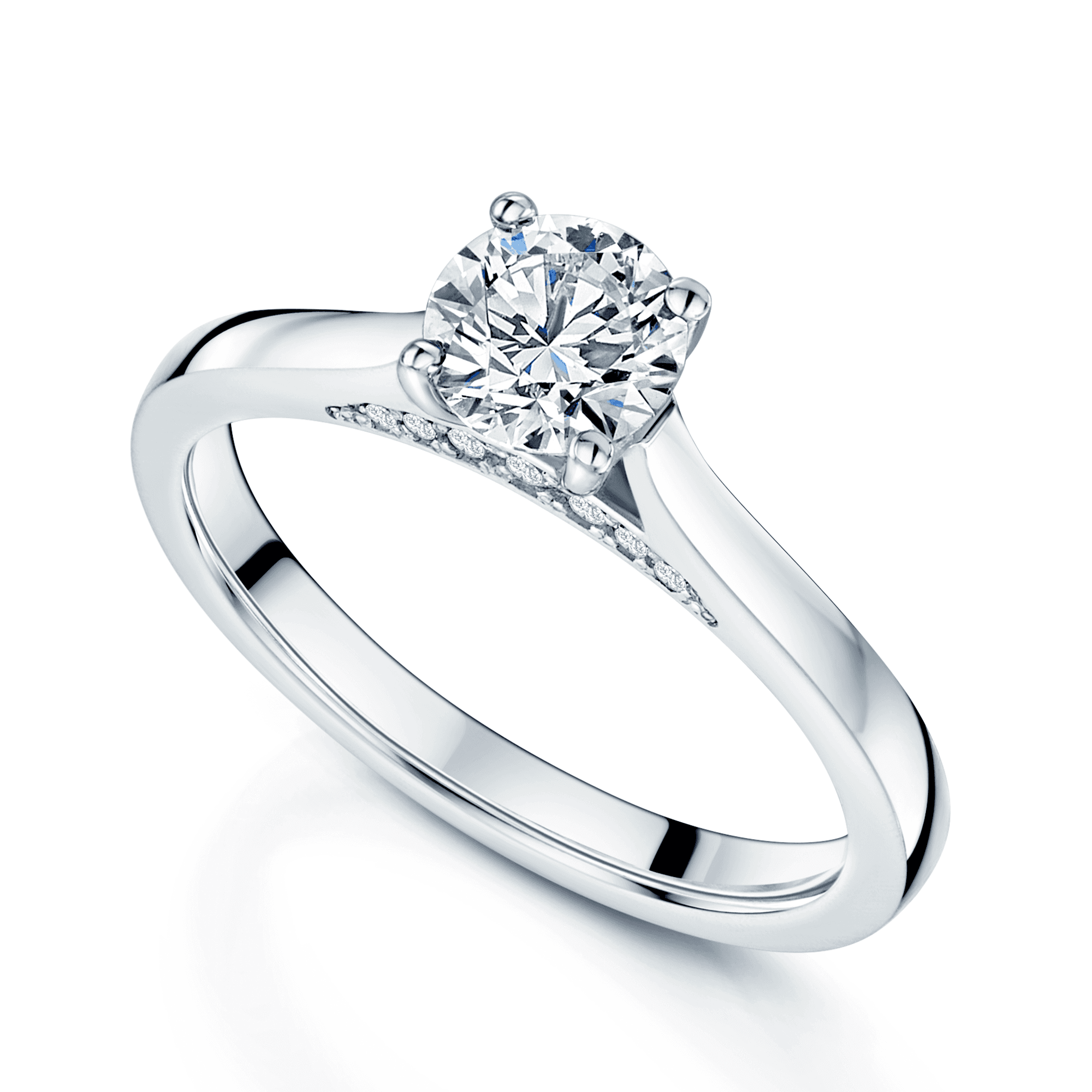 Platinum GIA Certificated 0.75 Carat Round Brilliant Cut Diamond Solitaire Ring With A Diamond Under Bezel