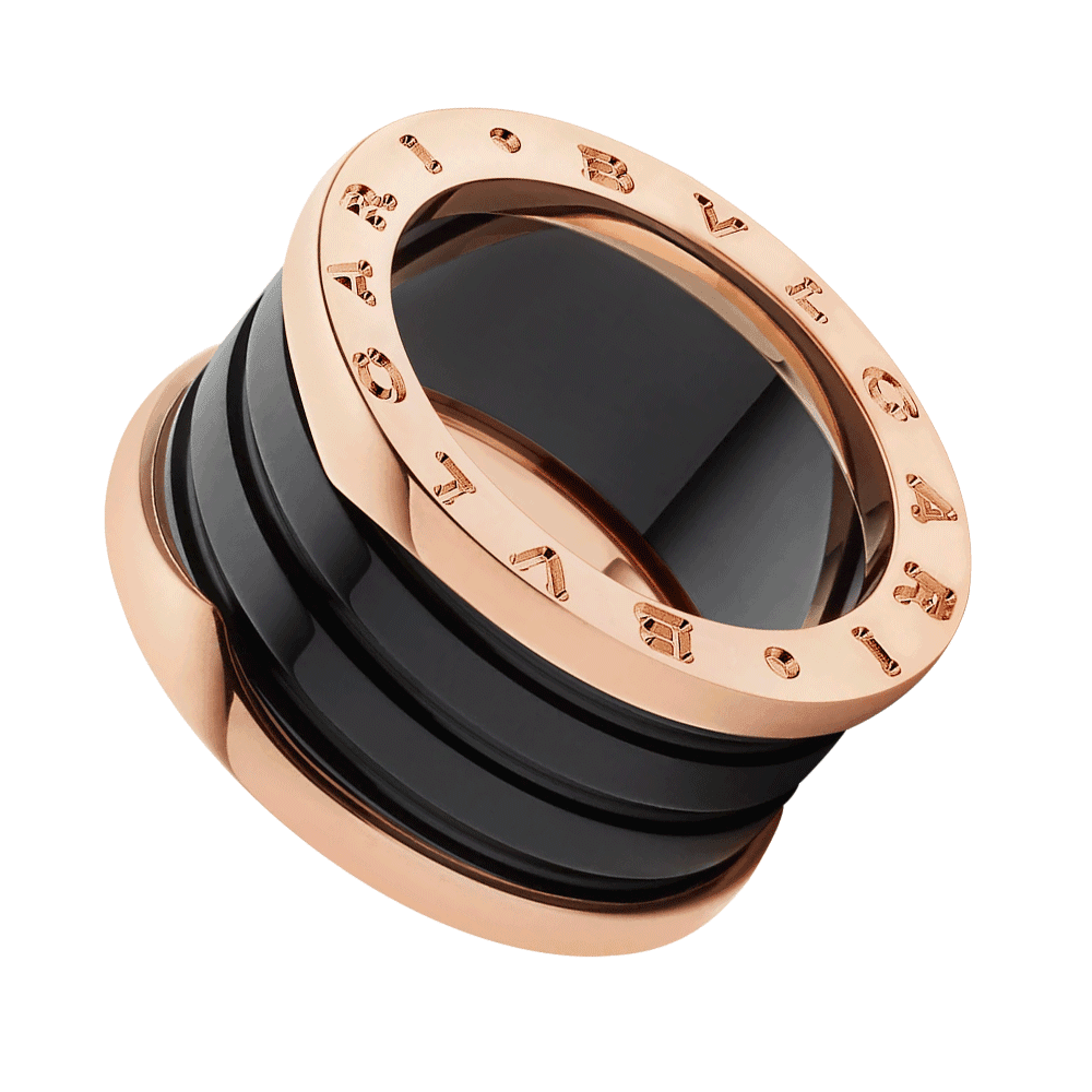 B.Zero1 18ct Rose Gold & Black Ceramic Four Band Ring