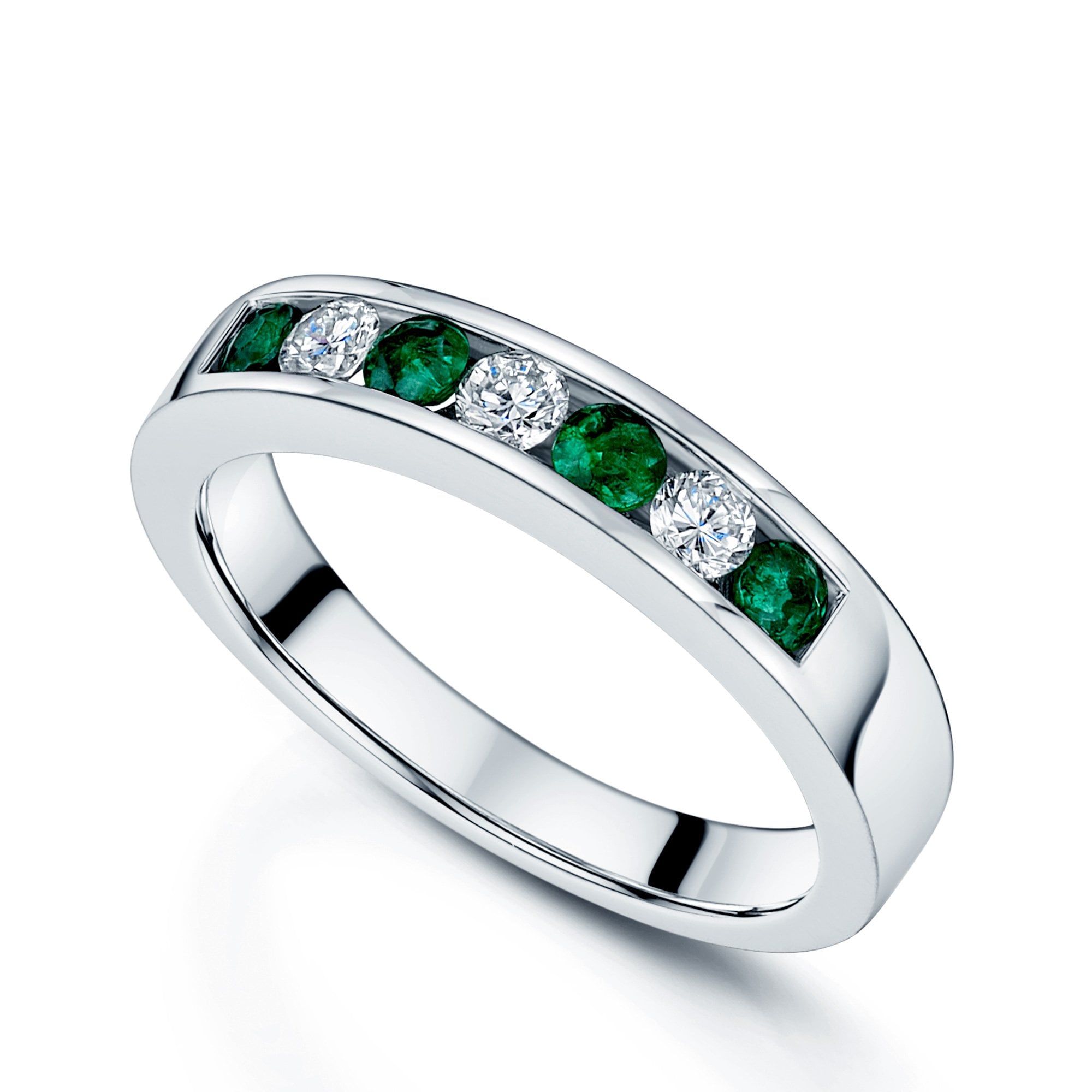 Platinum Emerald & Diamond Brilliant Cut Five Stone Half Eternity Ring