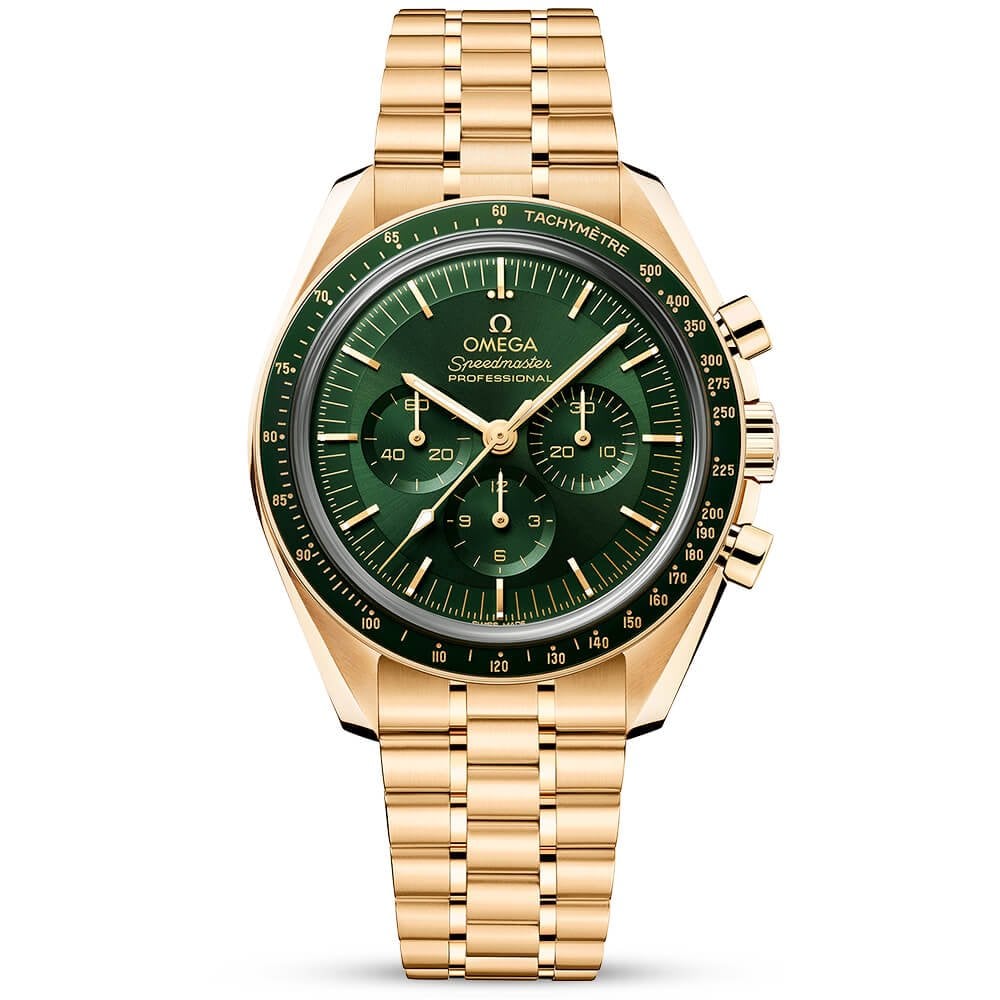 Speedmaster Moonwatch 18ct Moonshine Gold Green Dial Bracelet Watch