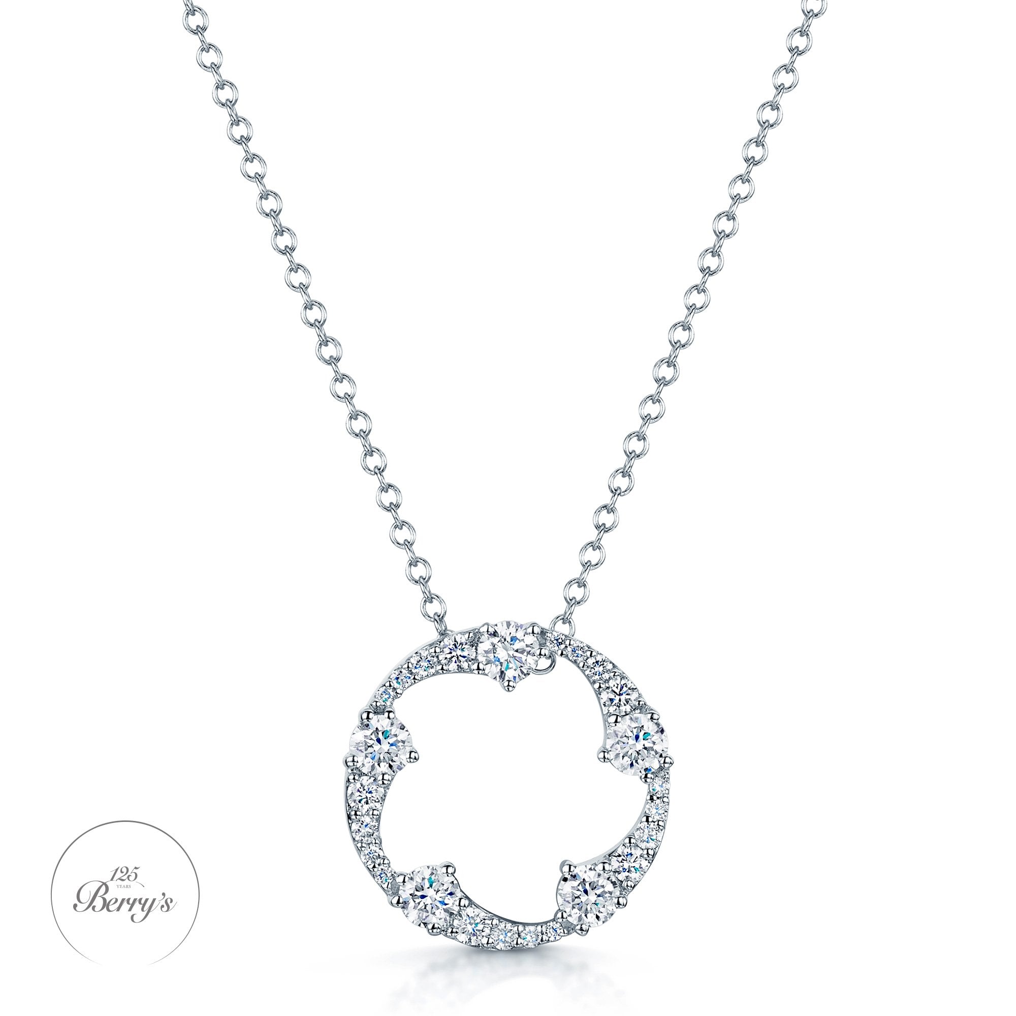 OPEIA Collection 18ct White Gold Diamond Fancy Circle Pendant With Chain