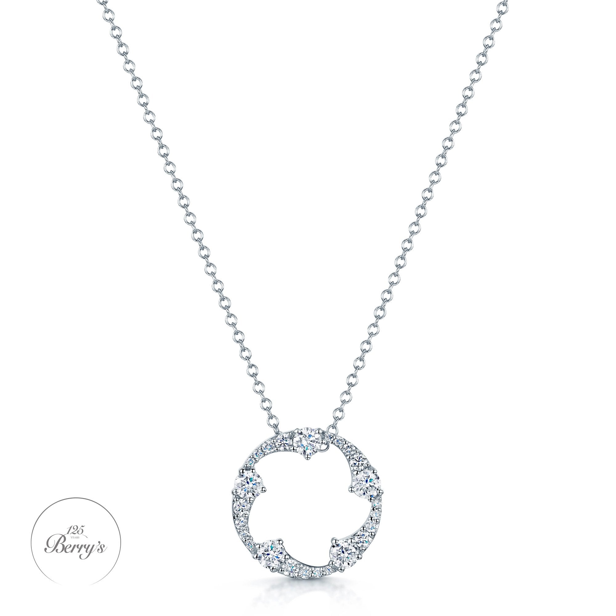 OPEIA Collection 18ct White Gold Diamond Fancy Circle Pendant With Chain