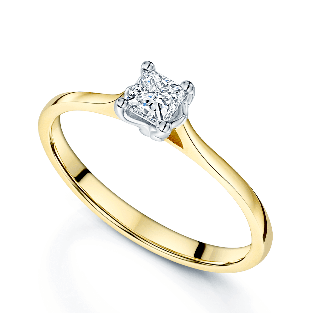 18ct Yellow Gold GIA 0.31 Carat Single Stone Princess Cut Ring