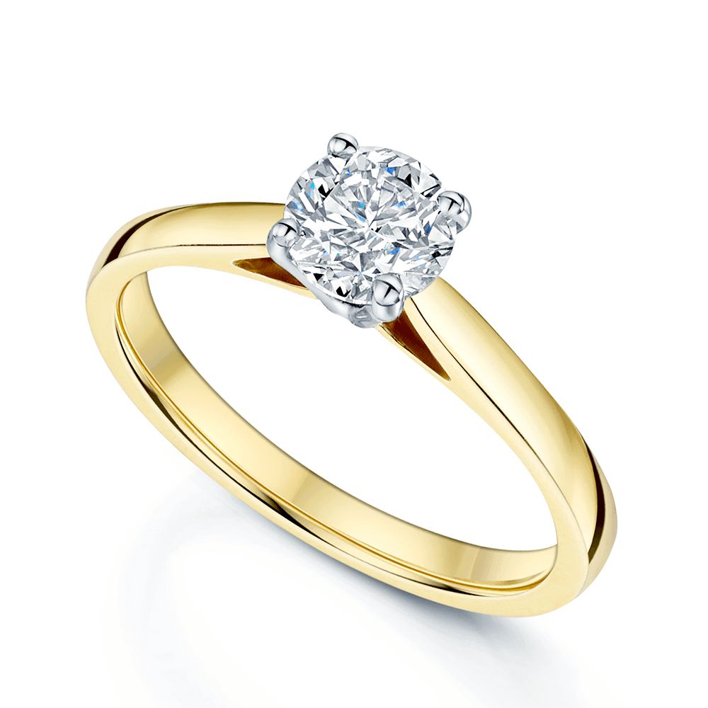 18ct Yellow Gold Round Brilliant Cut Diamond Four Claw Set Solitaire Ring