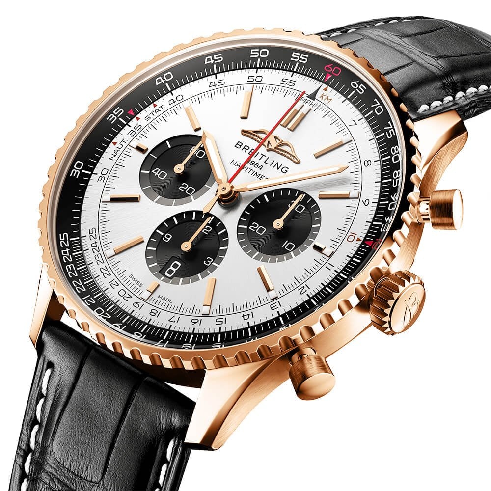 Navitimer 18ct Red Gold 46mm Silver Dial Men's Chronograph Strap Watch