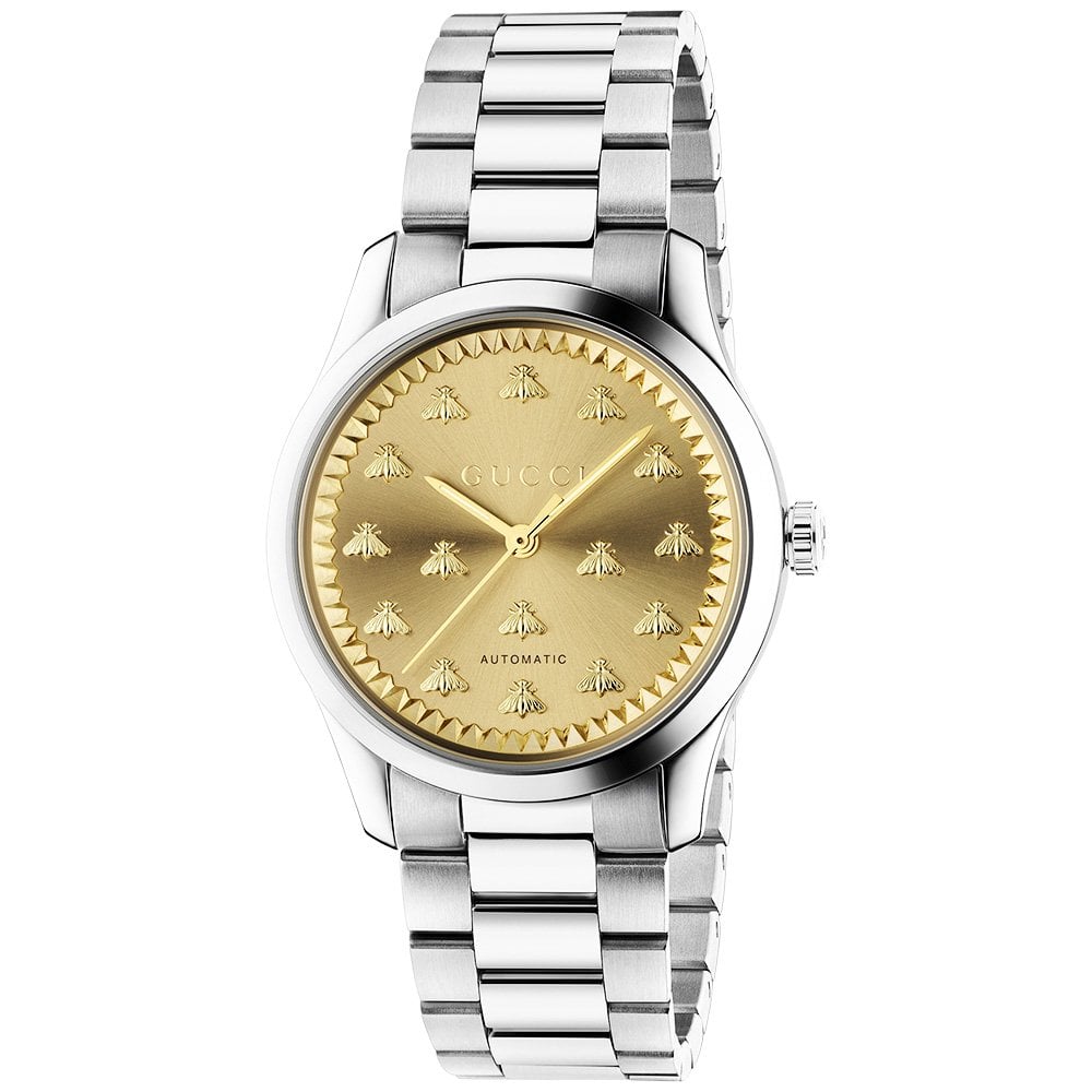 G-Timeless 38mm Yellow Sun brushed Dial With Bees Automatic Stainless Steel Bracelet Watch