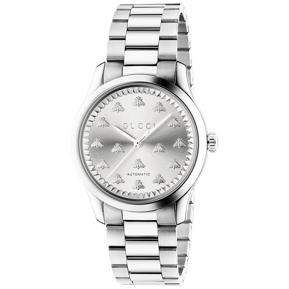 G-Timeless 38mm Silver Sun brushed Dial With Bees Automatic Stainless Steel Bracelet Watch