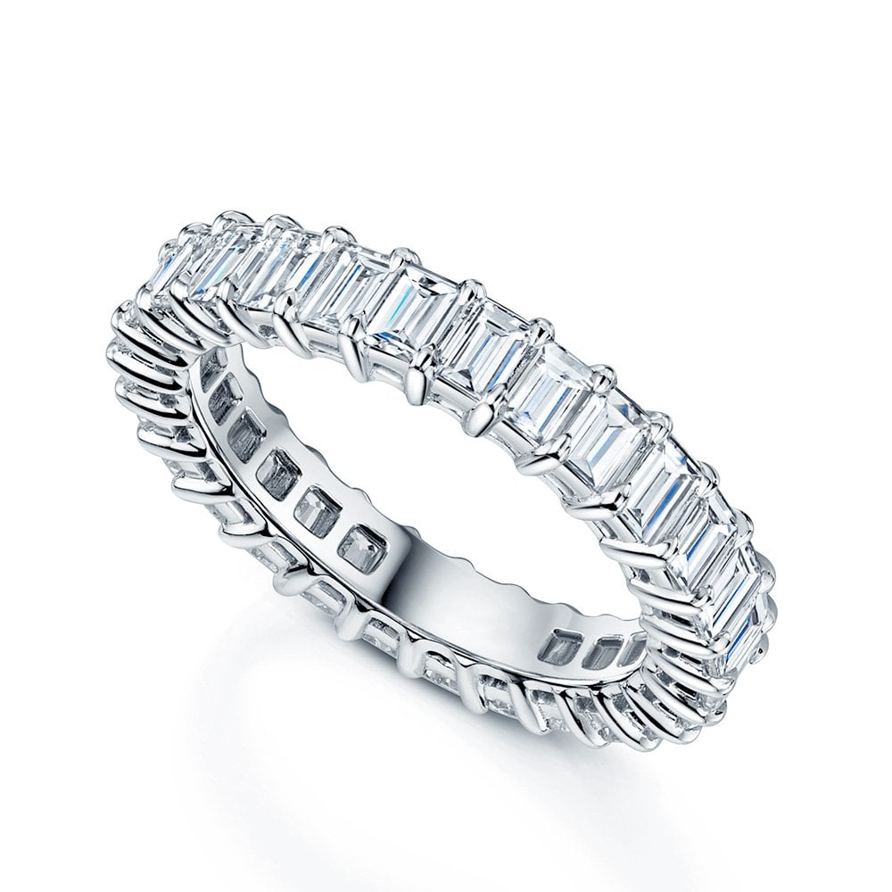 Platinum Emerald Cut Diamond Set Full Eternity Ring