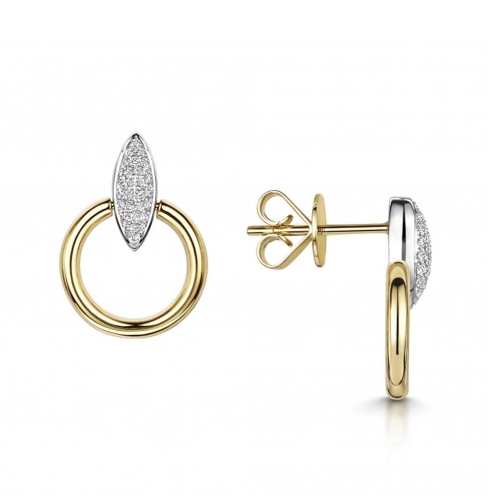 The Origin Collection 18ct Yellow & White Gold Pave Diamond Seed and Circle Drop Earrings