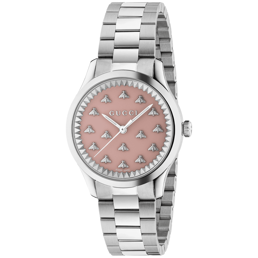 G-Timeless 32mm Pink Sun brushed Dial With Bees Stainless Steel Bracelet Watch