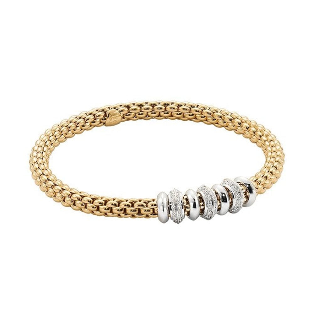 Flex'it Solo 18ct Yellow Gold Bracelet with Three Diamond Set & Three Plain White Gold Rondels
