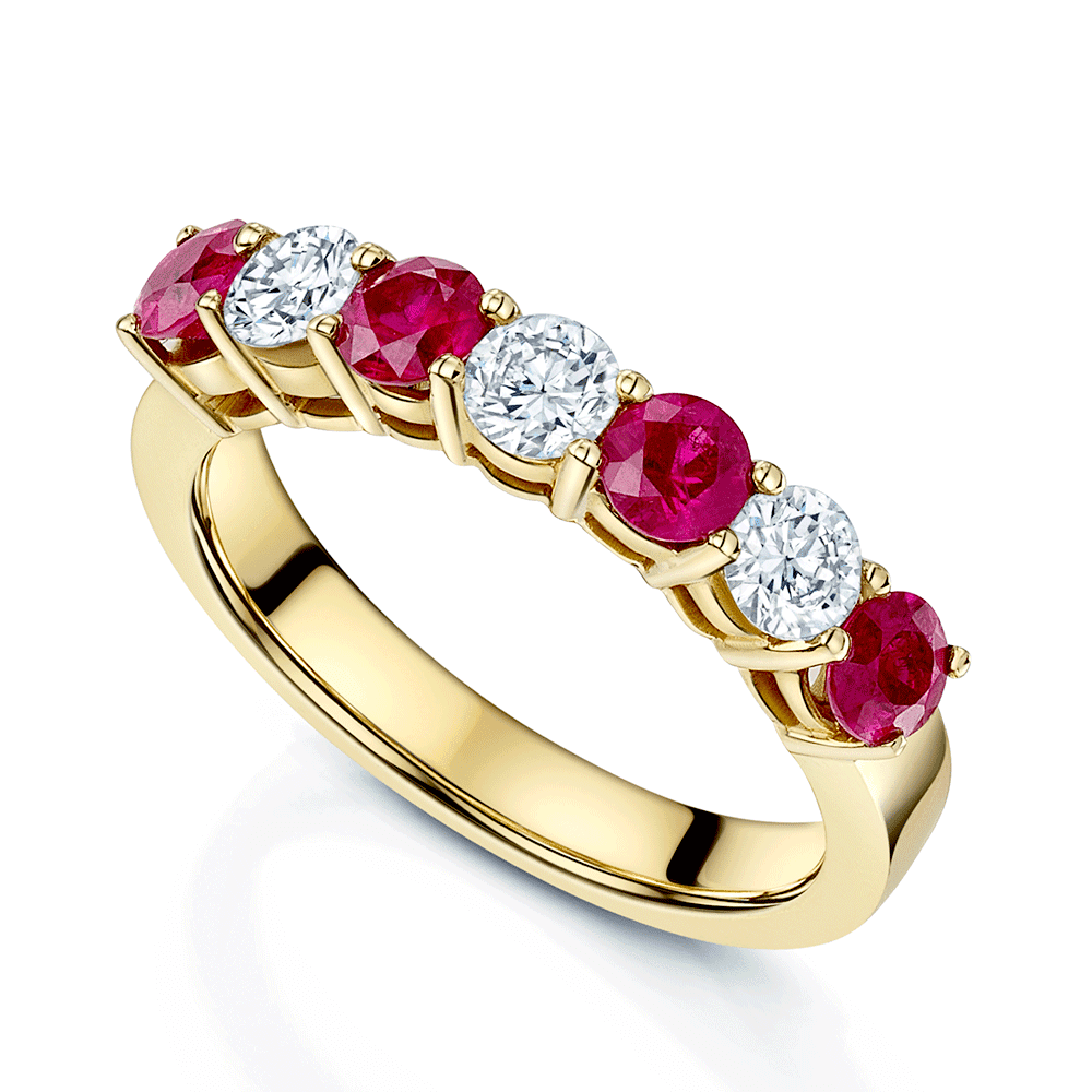 18ct Yellow Gold Round Brilliant Cut Diamond and Ruby Ring