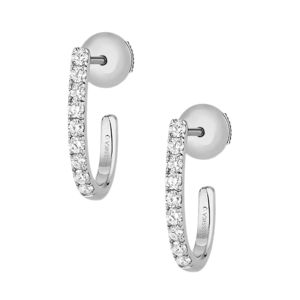 18ct White Gold Gatsby Pave Set Diamond Huggie Style Hoop Earrings
