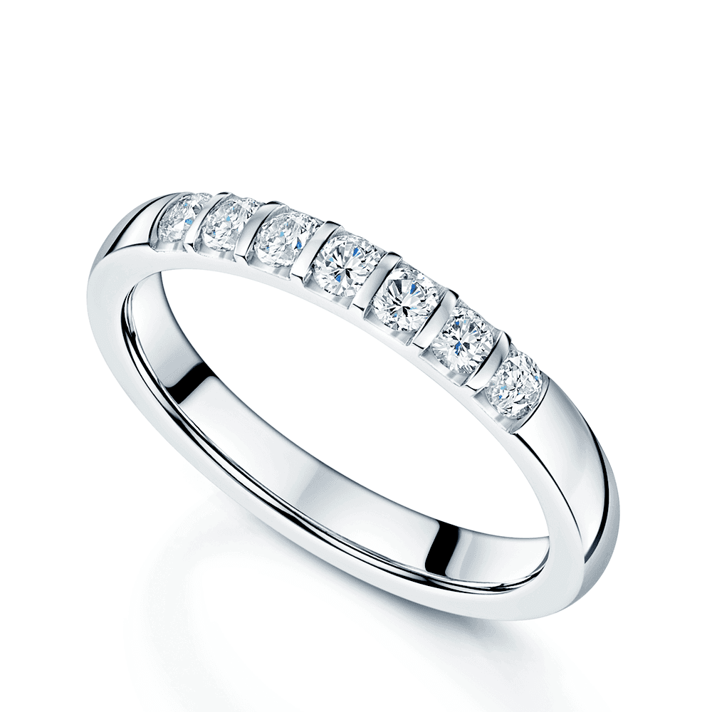 Platinum Brilliant Cut Seven Diamond Stone Bar Style Eternity Ring
