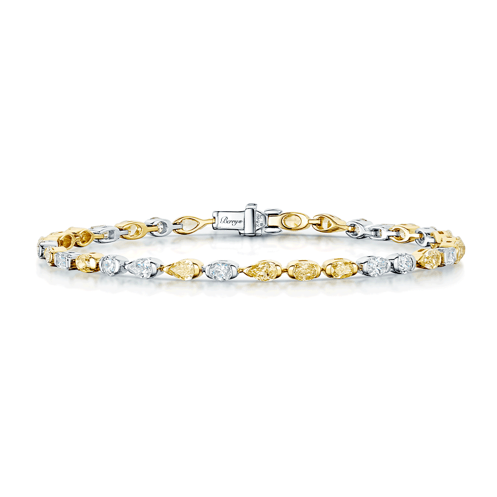 18ct Yellow & White Gold Line Bracelet With Fancy Shaped Yellow & White Diamonds