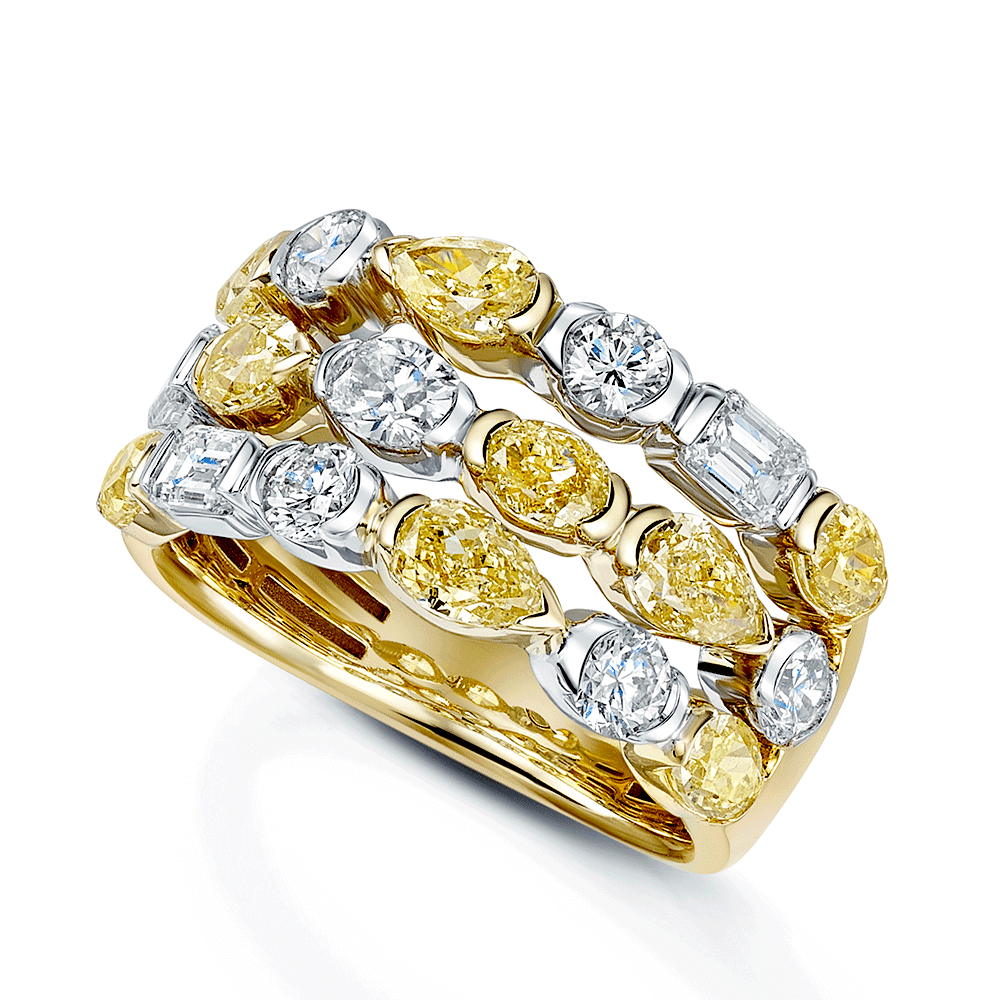 18ct Yellow & White Gold Dress Ring With Fancy Shaped Yellow & White Diamonds