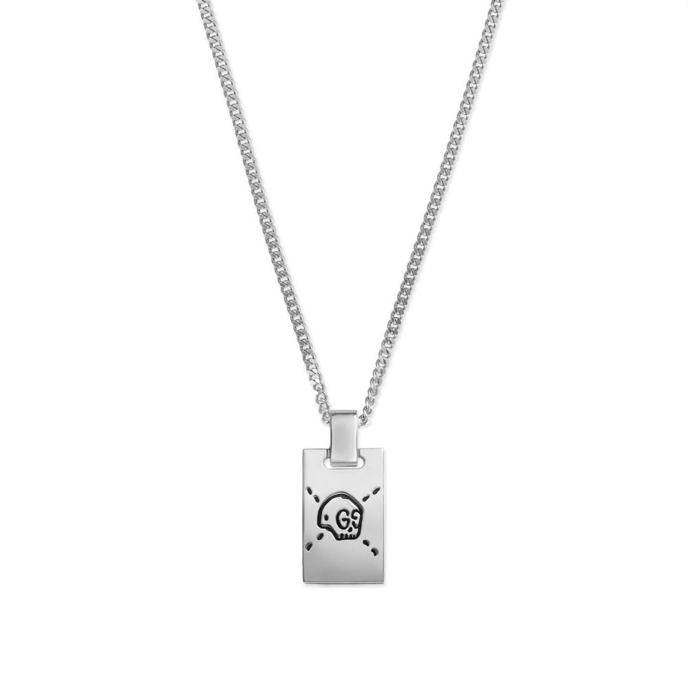 Ghost Silver Skull Tag Necklace