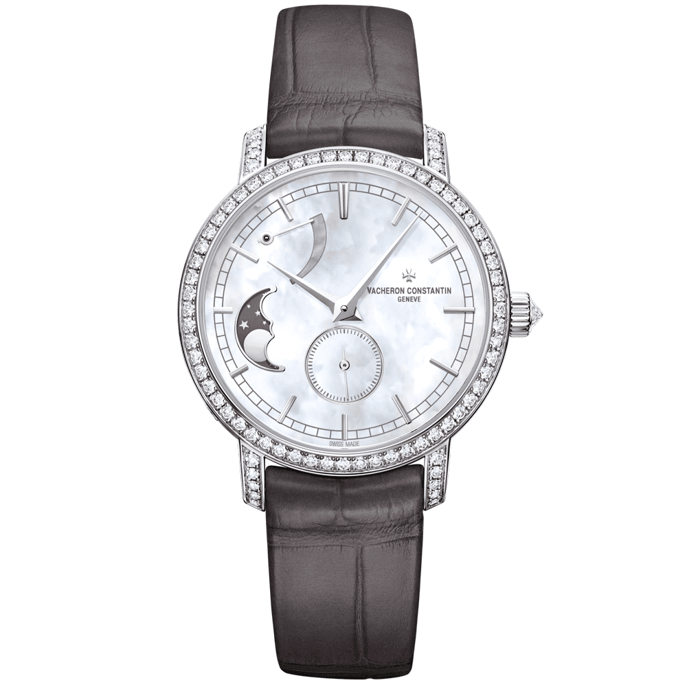 Traditionnelle Moonphase 18ct White Gold Ladies Strap Watch