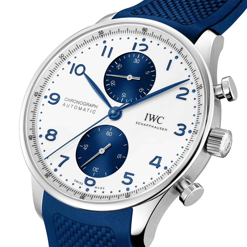 Portugieser 41mm Silver/Blue Dial Chronograph Rubber Strap Watch
