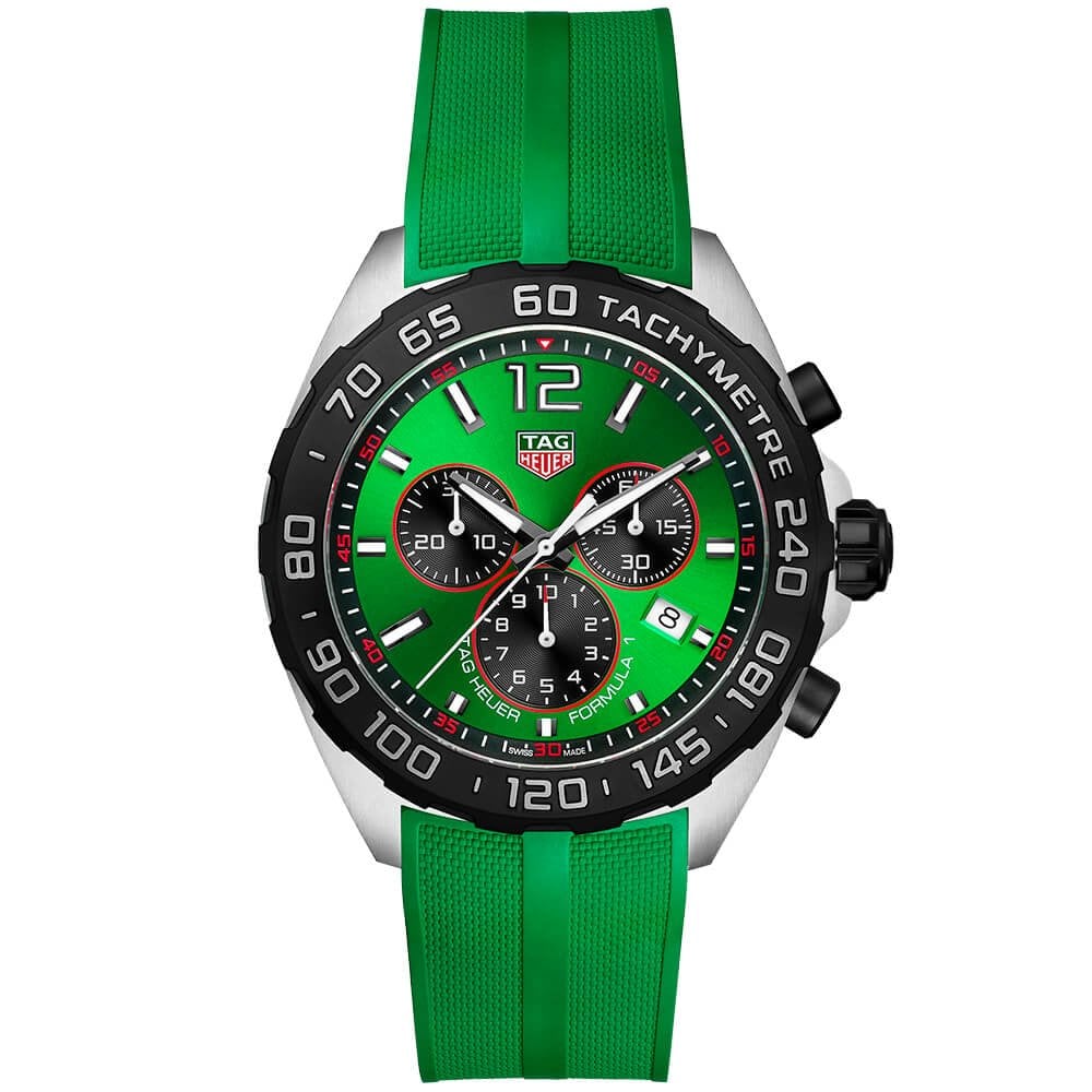 Formula 1 43mm Green Dial Men's Rubber Strap Chronograph Watch