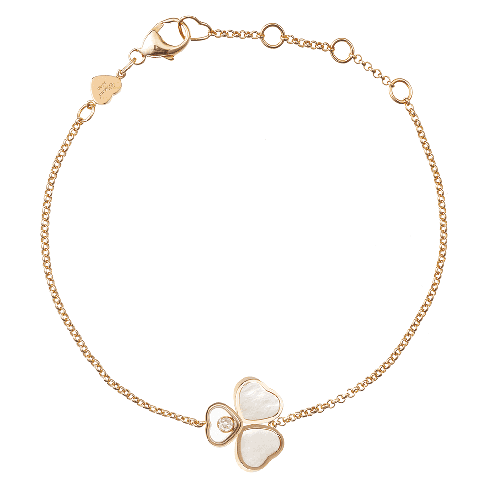 18ct Rose Gold Happy Hearts Three Heart Bracelet With Mother of Pearl And One Single Floating Diamond