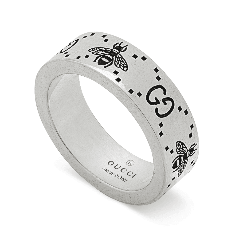 Signature Sterling Silver GG And Bee Engraved 6mm Ring
