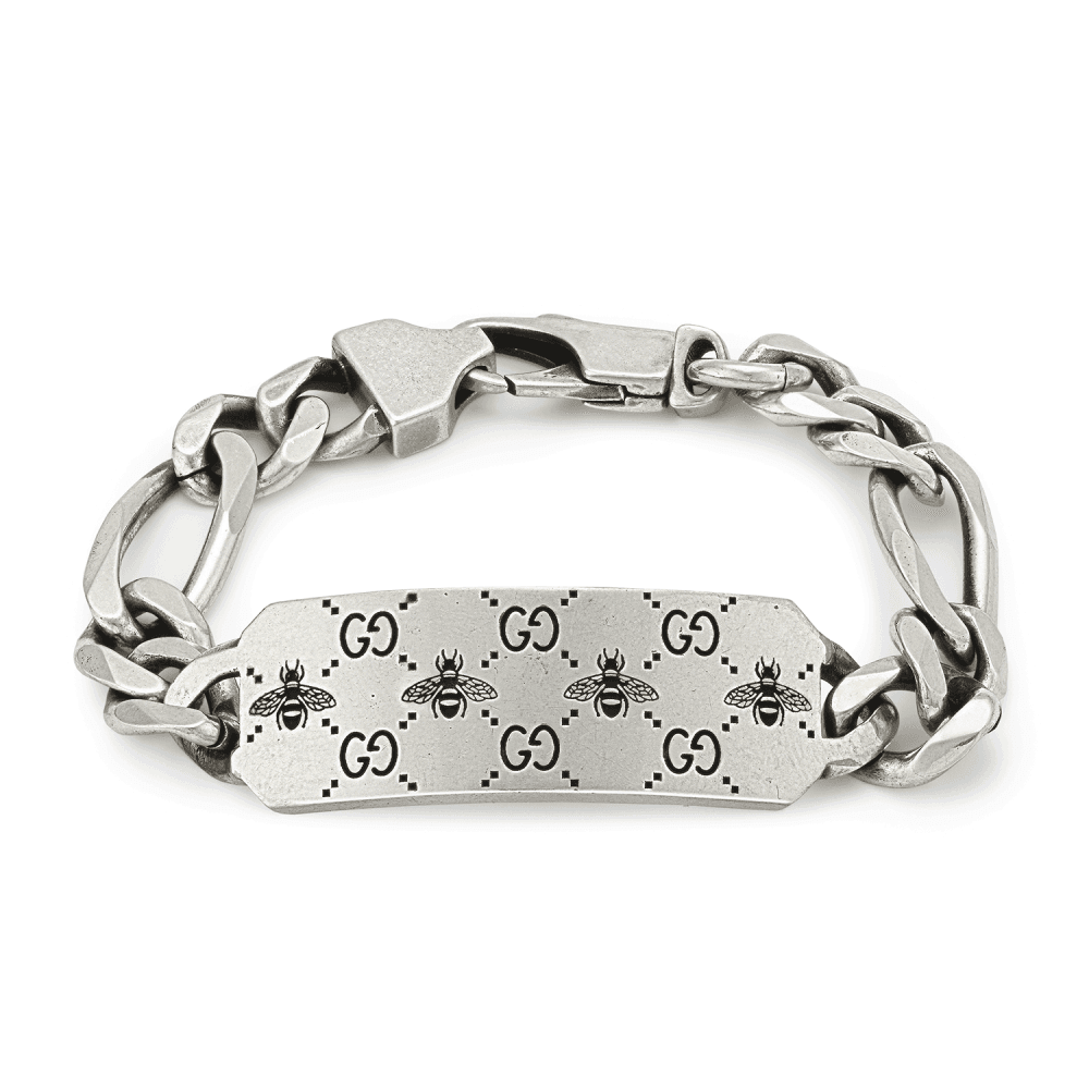 Signature Sterling Silver GG And Bee Engraved Bracelet