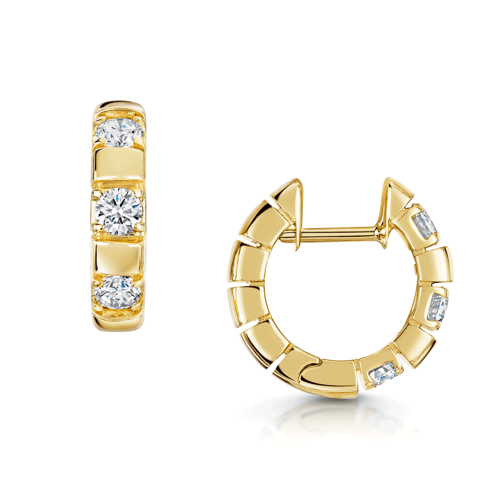 18ct Yellow Gold Round Brilliant Diamond Hoop Earrings