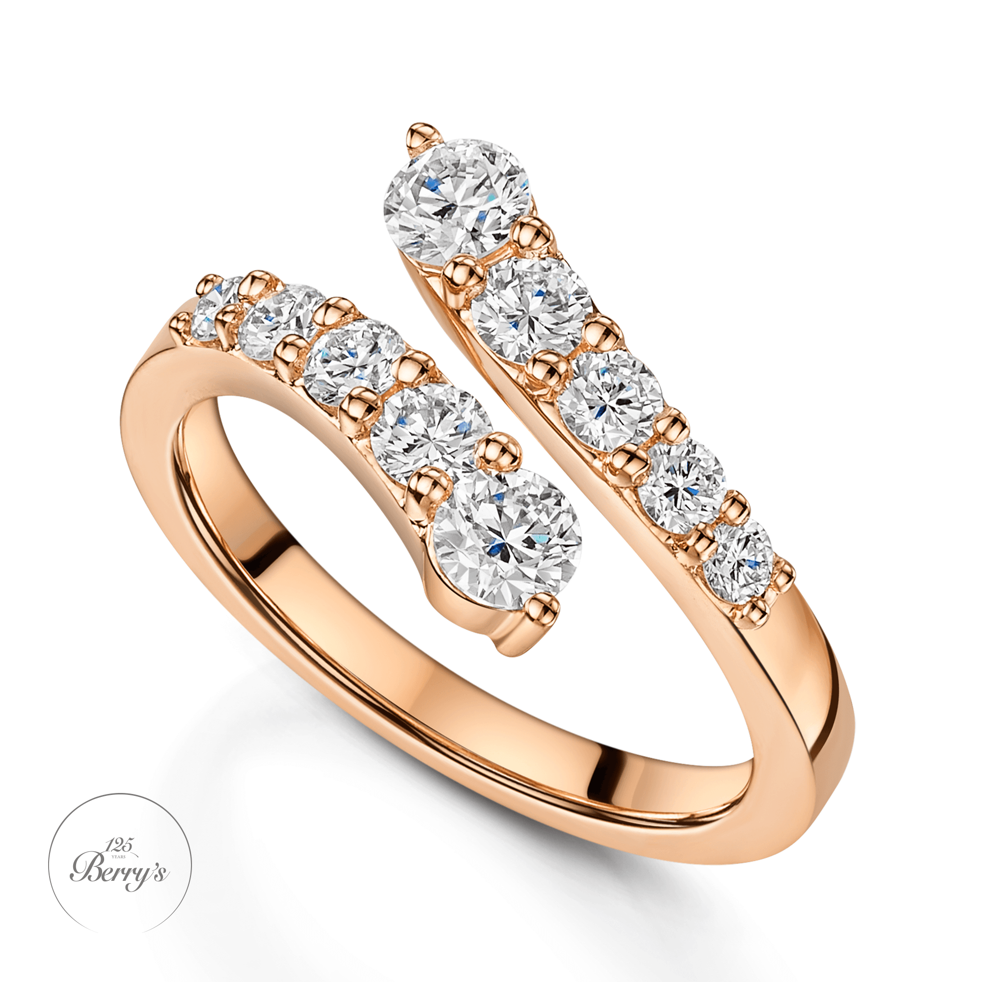 OPEIA Collection 18ct Rose Gold Round Brilliant Cut Diamond Fancy Single Row Cross Over Ring