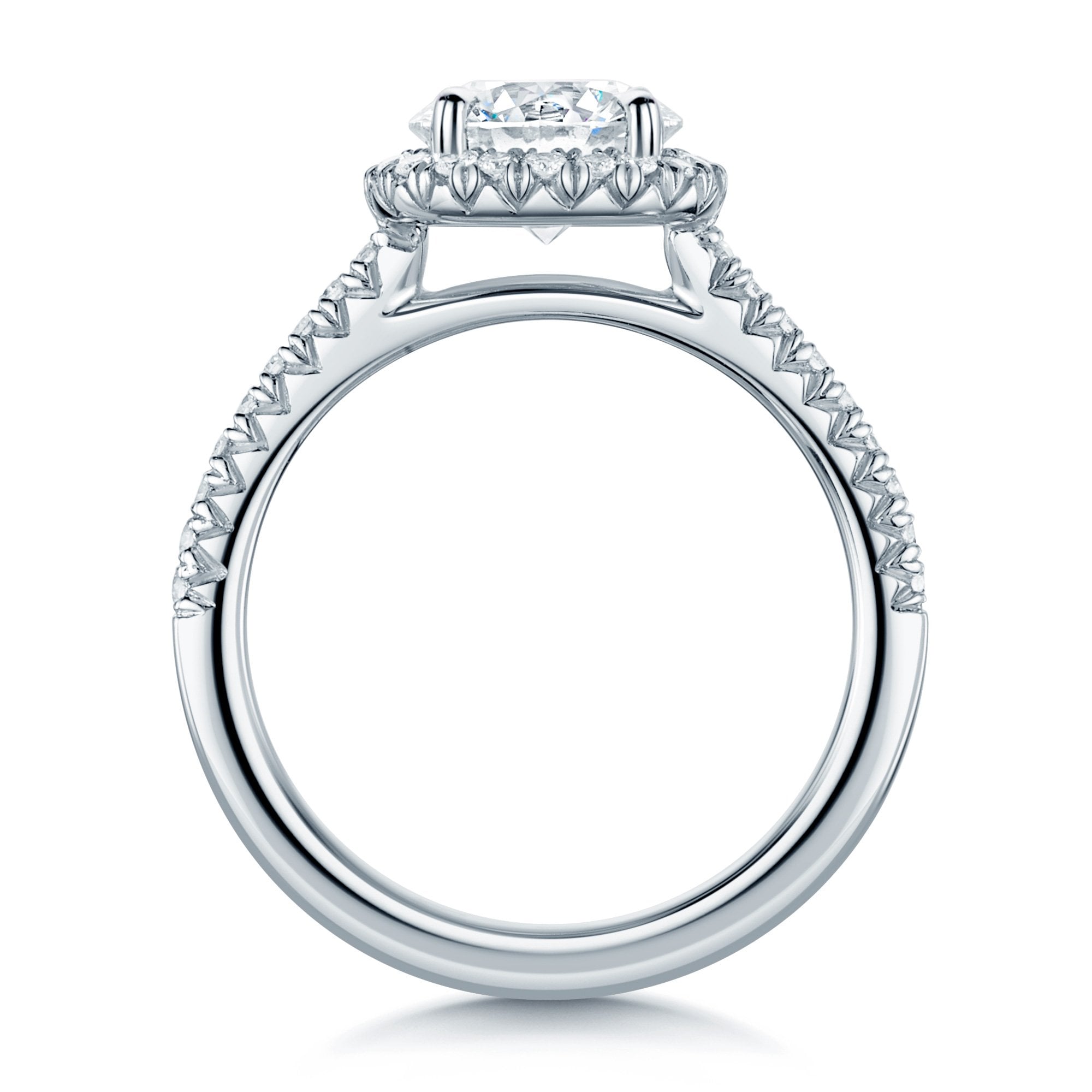 Platinum GIA Certificated Round Brilliant Cut Diamond Halo Ring With Diamond Shoulders