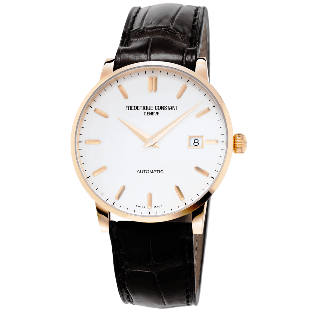 Slimline 18ct Rose Gold & Silver Dial Men's Automatic Watch