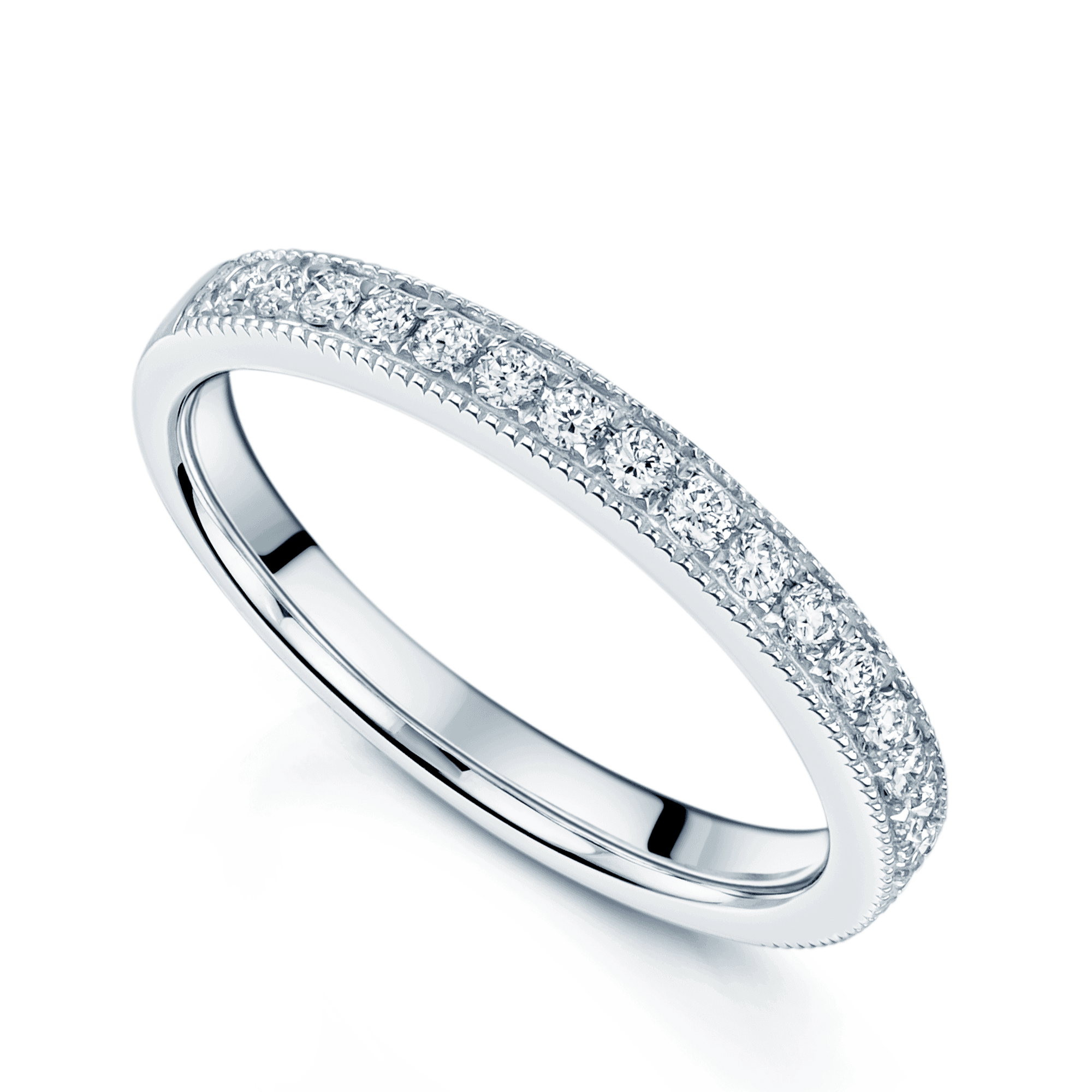 Platinum Round Brilliant Cut Diamond Ring With Milgrain Edge