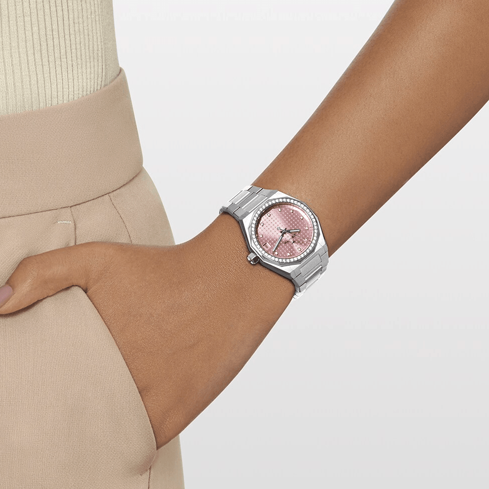 DEFY Skyline 36mm Steel Diamond-Set Bezel Pink Dial Watch