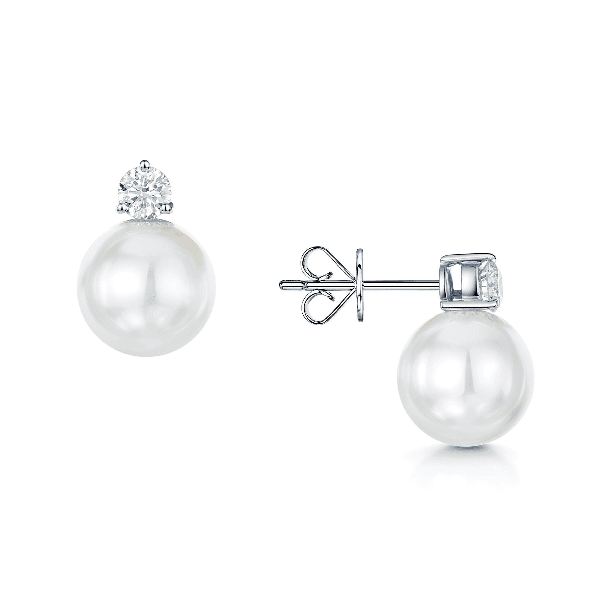 18ct White Gold 10.80mm Pearl and Diamond Stud Earrings
