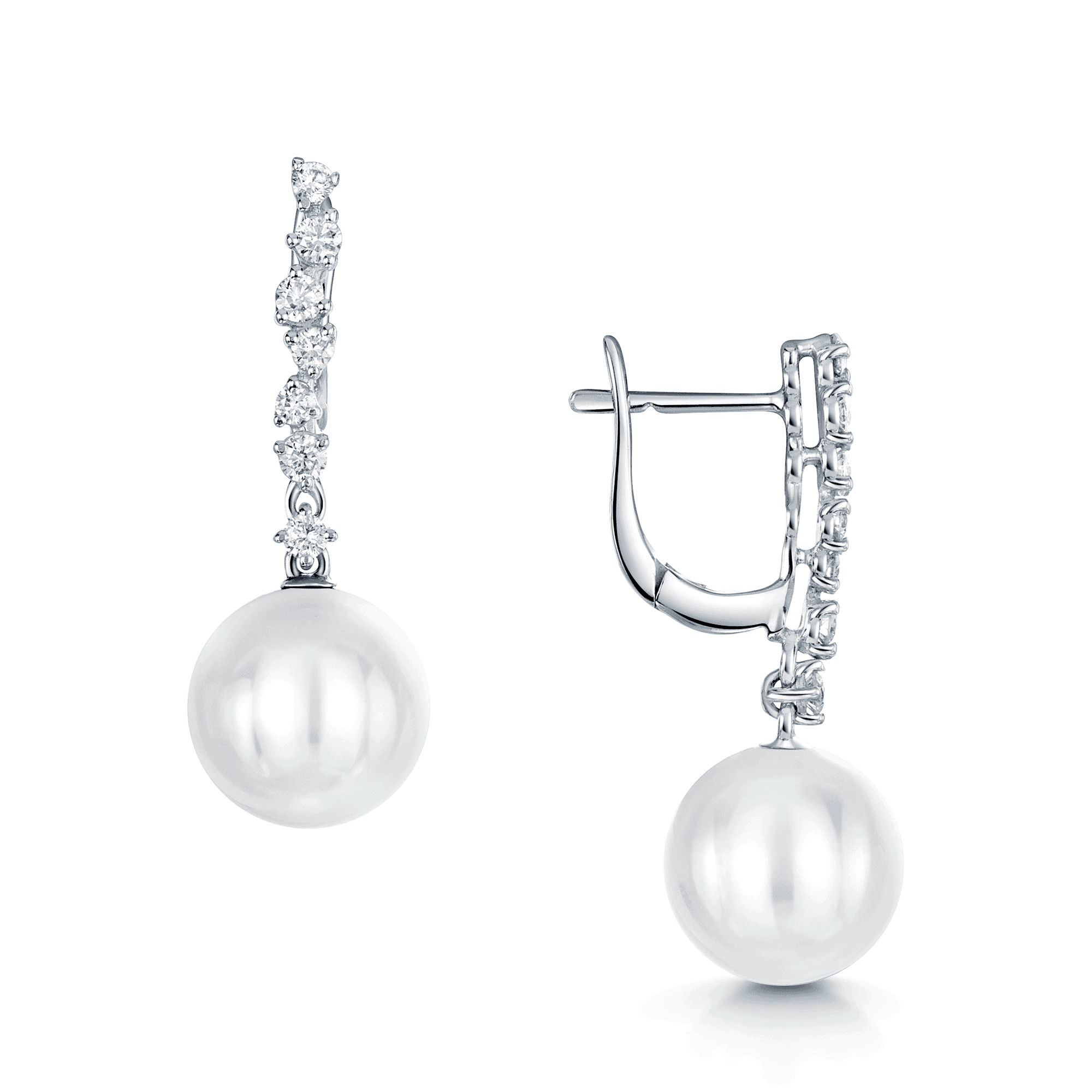 18ct White Gold Single Freshwater Pearl and Diamond Drop Earrings