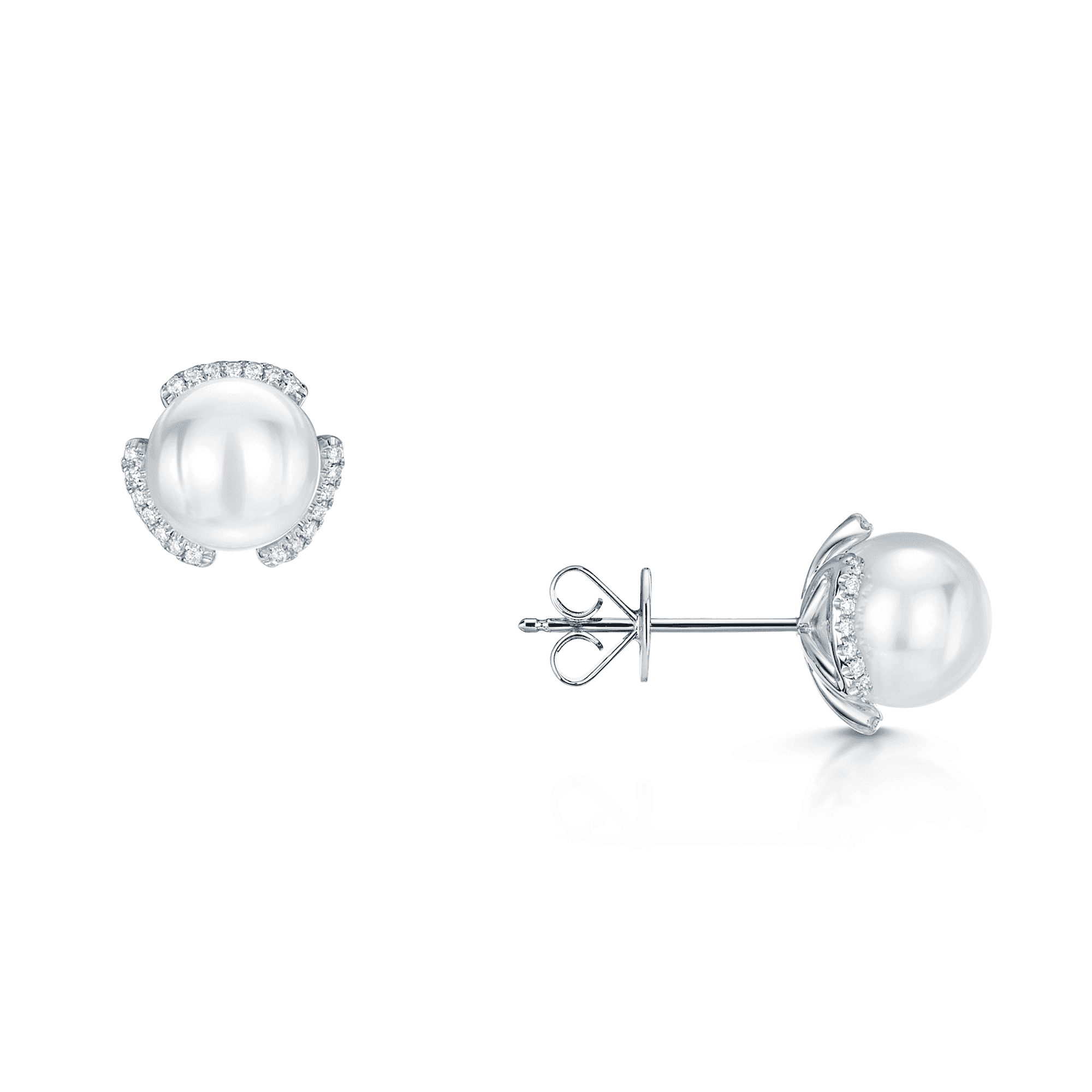 18ct White Gold Pearl and Diamond Stud Earrings