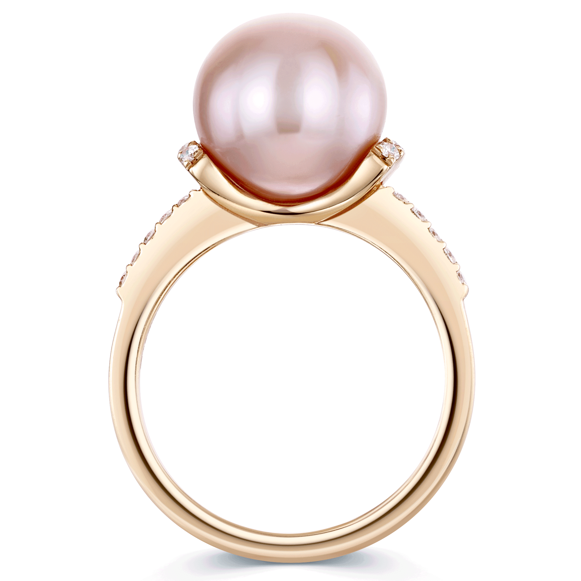 18ct Rose Gold Fresh Water Pink Pearl Dress Ring With Diamond Shoulders