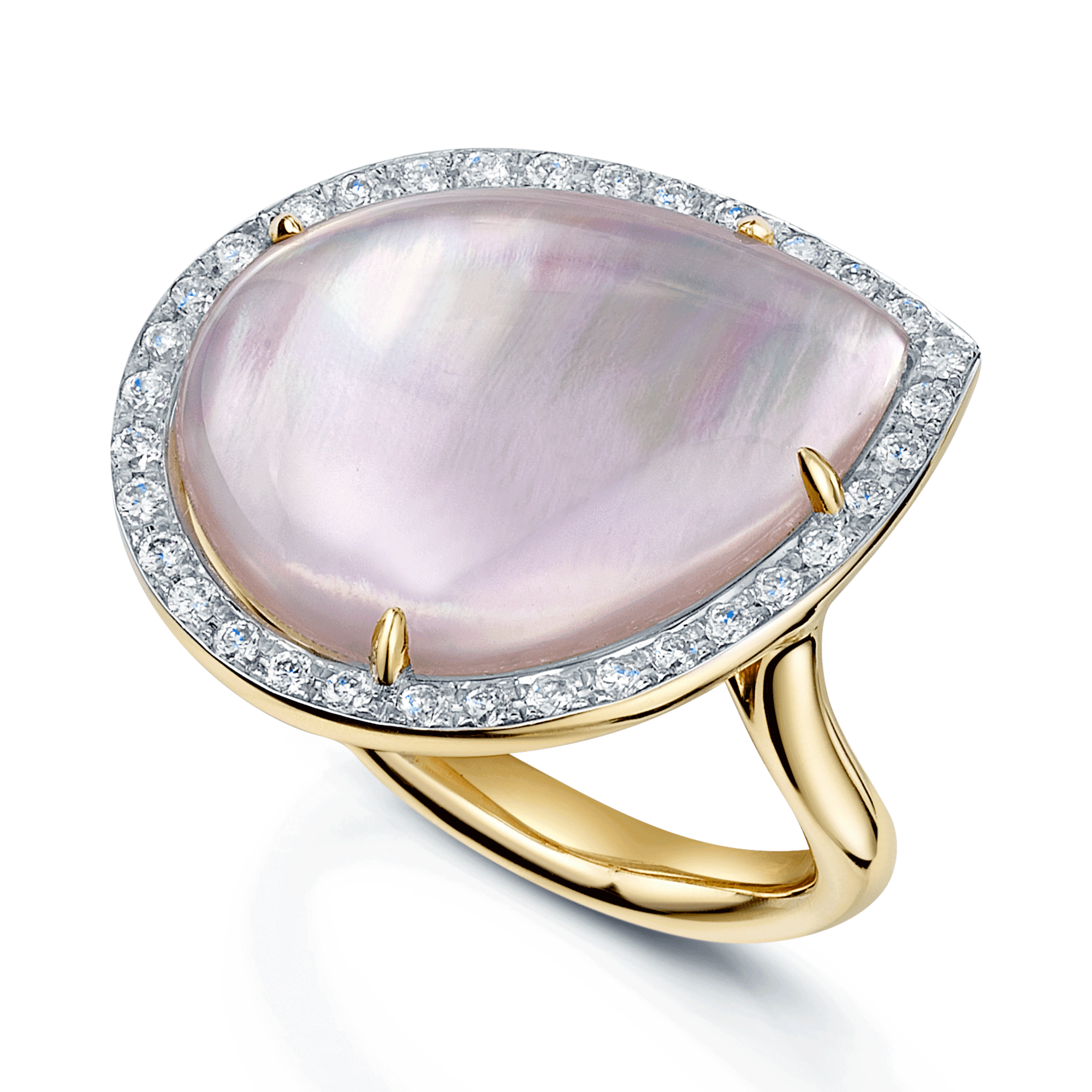 18ct Rose Gold Coscia Large Pear Shaped Pink Mother Of Pearl Ring With Diamond Surround